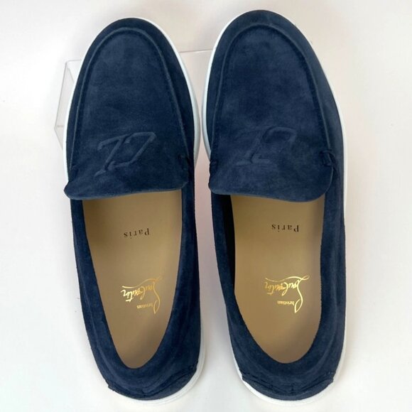 Christian Louboutin Varsiboat Men Shoes Nubuck leather Marine Blue Size 44 US11 - Picture 3 of 13